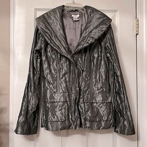 Cache Silver Jacket with large collar and Rhinestone embellishments Sz S